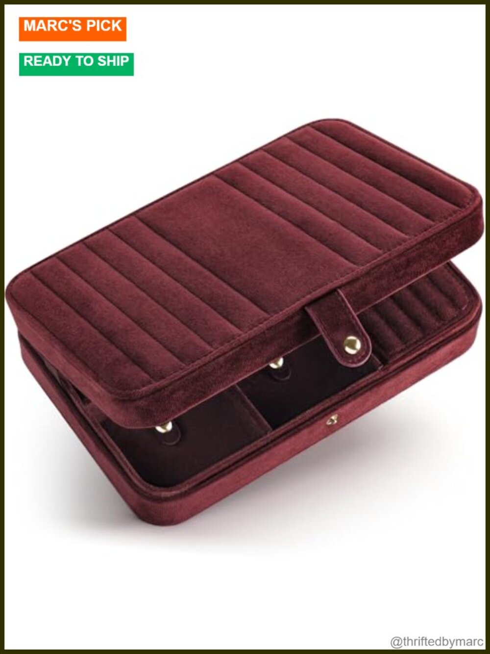 Velvet Travel Jewelry Organizer Hidden Compartment Snap Clasps Compact Case